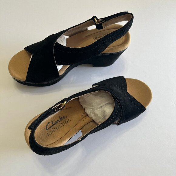 Clarks Comfort Giselle Cove Platform Wedge Suede Slingback Sandal in Blk/Blk 6 - Picture 6 of 16